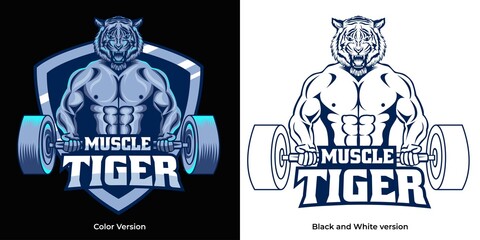muscle tiger fitness mascot logo design