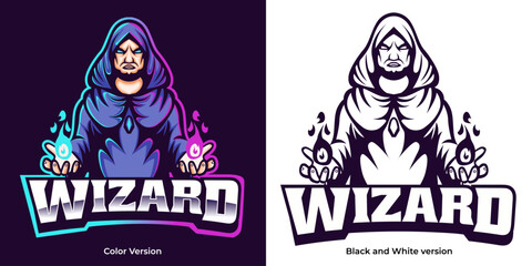 wizard esport logo mascot design - obrazy, fototapety, plakaty