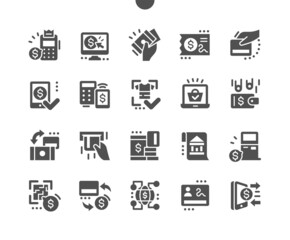 Payment method elements. Payment by phone. Wallet and e-shopping. Digital, customer, purchase, paying, ecommerce and transaction. Vector Solid Icons. Simple Pictogram