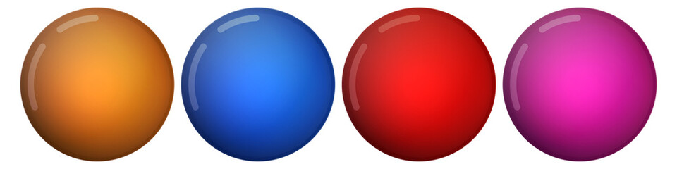 Set with glass colorful balls. Glossy realistic ball, 3D abstract vector illustration highlighted on a white background. Big metal bubble with shadow