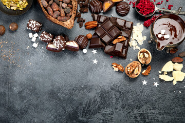 Delicious chocolate bars and pieces.