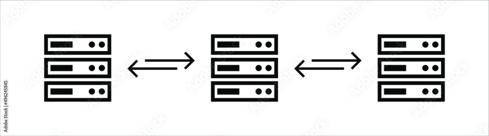 Poster Online global server linked network system database icon design vector template. Blockchain crypto currency smart contract protocol contain cryptography hash transaction.
