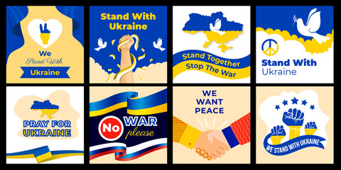Ukraine VS Russia national flags icon. No war, Pray For Ukraine peace. Save Ukraine, Peace in Ukraine illustration