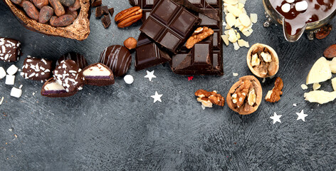 Delicious chocolate bars and pieces.