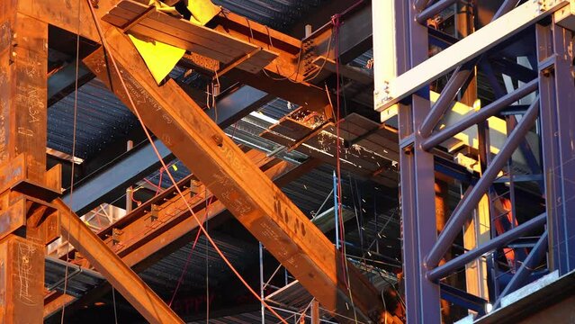 Construction Site In Hudson Yards. Metal Construction Of Skyscraper