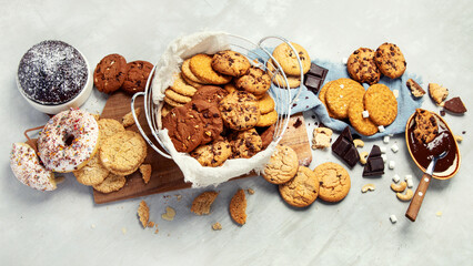 Cookies assortment on light background.