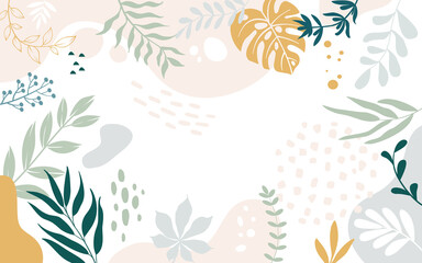 Design banner frame flower Spring background with beautiful. flower background for design. Colorful background with tropical plants.