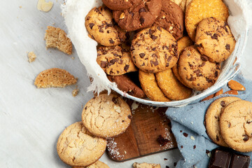 Cookies assortment on light background.