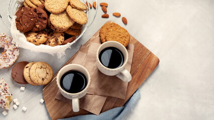 Cookies assortment on light background.