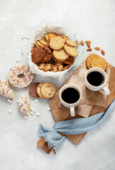 Cookies assortment on light background.
