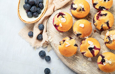 Freshly baked blueberry muffins.