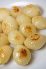 Preparing fresh white onions cooked on plate, High quality photo