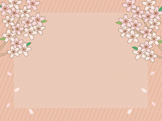 手書き風の桜の枝とピンク背景　横（サイズ比率4:3）Cherry Blossoms Background Handwriting