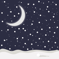 Obraz na płótnie Canvas Snowing. The big moon shines brightly. A snowball thrown by children lies on a snowy path. Winter landscape