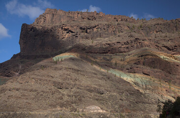 Gran Canaria, colorful unusual rock formation Fuente de los Azulejos in Mogan municipality in south...