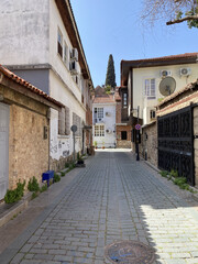 Fototapeta premium Streets of old town Kaleici - Antalya, Turkey. Old ruined house in the traditional Turkish style