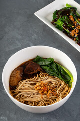 Chinese beef noodle soup with kailaan 