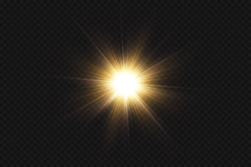 Fototapeta premium Light effect. Golden bright star, yellow sun. Starlight.
