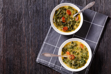 Caldo Verde, potato and kale soup with chorizo