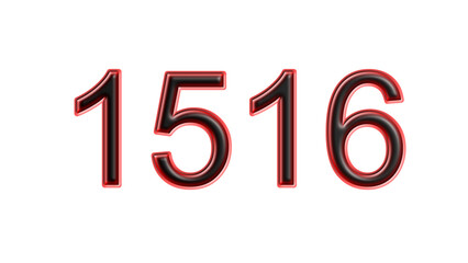 red 1516 number 3d effect white background