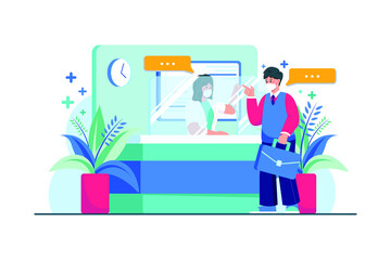 Hospital receptionist consulting with a patient Illustration concept. Flat illustration isolated on white background.