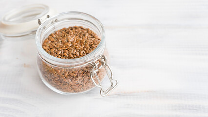 Flax seeds in a glass jar