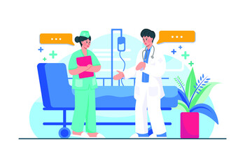 Nurses discuss with a doctor Illustration concept. Flat illustration isolated on white background.
