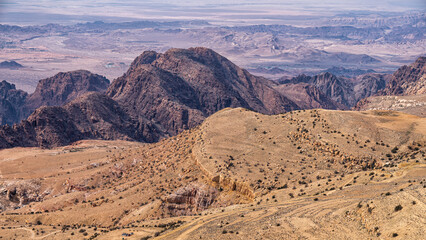 Desert landscape of the mountains of Edom, Shoubak, Jordan.