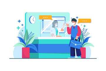 Hospital receptionist consulting with a patient Illustration concept. Flat illustration isolated on white background.
