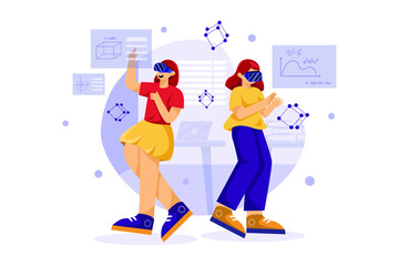 Obraz premium Students using VR tools for the study illustration concept