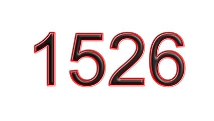 red 1526 number 3d effect white background