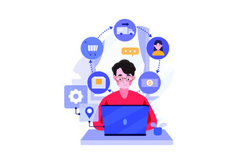 Blockchain Supply Chain Illustration concept. Flat illustration isolated on white background.