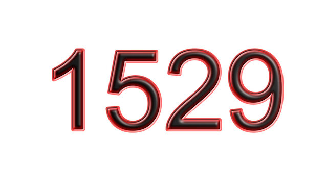 red 1529 number 3d effect white background