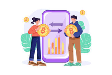 Cryptocurrency exchange Illustration concept. Flat illustration isolated on white background.
