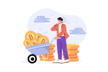 Cryptocurrency Mining Illustration concept. Flat illustration isolated on white background.