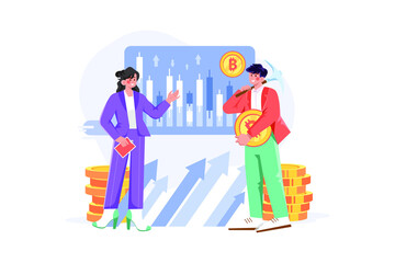 Mining and Trading Cryptocurrency Illustration concept. Flat illustration isolated on white background.