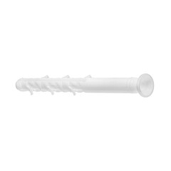 Plastic dowel for construction work and repairs on a white isolated background.