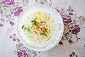 Delicious bulgarian food tarator in restaurant