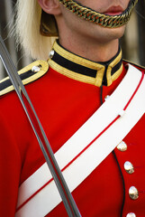 Beefeater standing guard at Buckingham palace