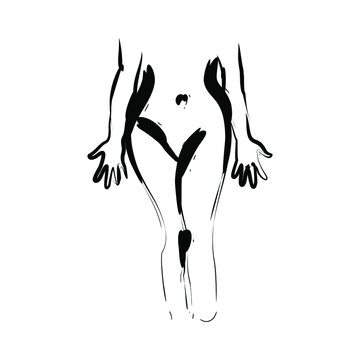 Front view of female body sketch with minimalistic lines. Vector illustration