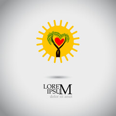 Logo sun and palm trees. Vector illustration