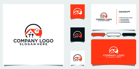 Home repair logo modern design and business card template Premium Vector