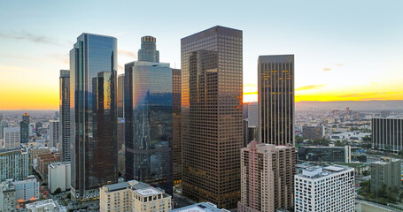 Fototapeta na wymiar Los angeles buildings. Los Angels downtown skyline, panoramic city skyscrapers.