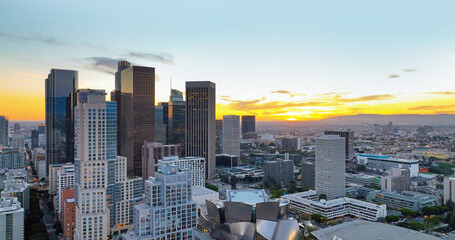 Los angeles panoramic city. Los Angeles downtown skyline, business center office building.