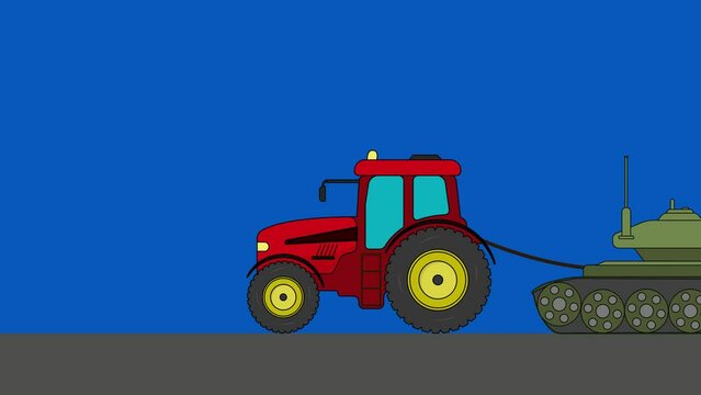 Tractor tows away a tank animation motion graphics