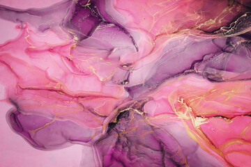 Abstract liquid ink painting background in pink colors.