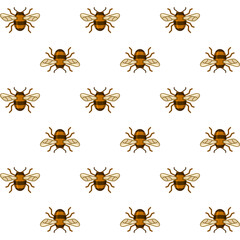 Bee Seamless Pattern on White Background. Vector