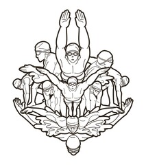 Group of People Swimming Action Swimmer Cartoon Sport Graphic Vector