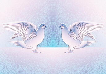 Fototapeta premium A gentle illustration depicting lovebirds. A wedding invitation or a Valentine's day card.