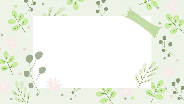 green frame background with flowers and leaves